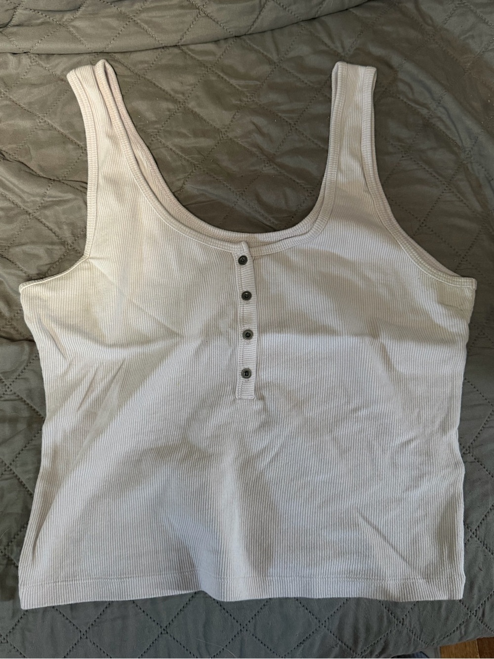 Abercrombie & Fitch White Ribbed Henley Tank Top